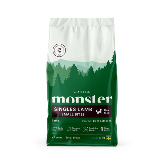 Monster Dog Grain Free Singles Lamb Small Bites spannmålsfritt torrfoder för hund med lamm som enda proteinkälla